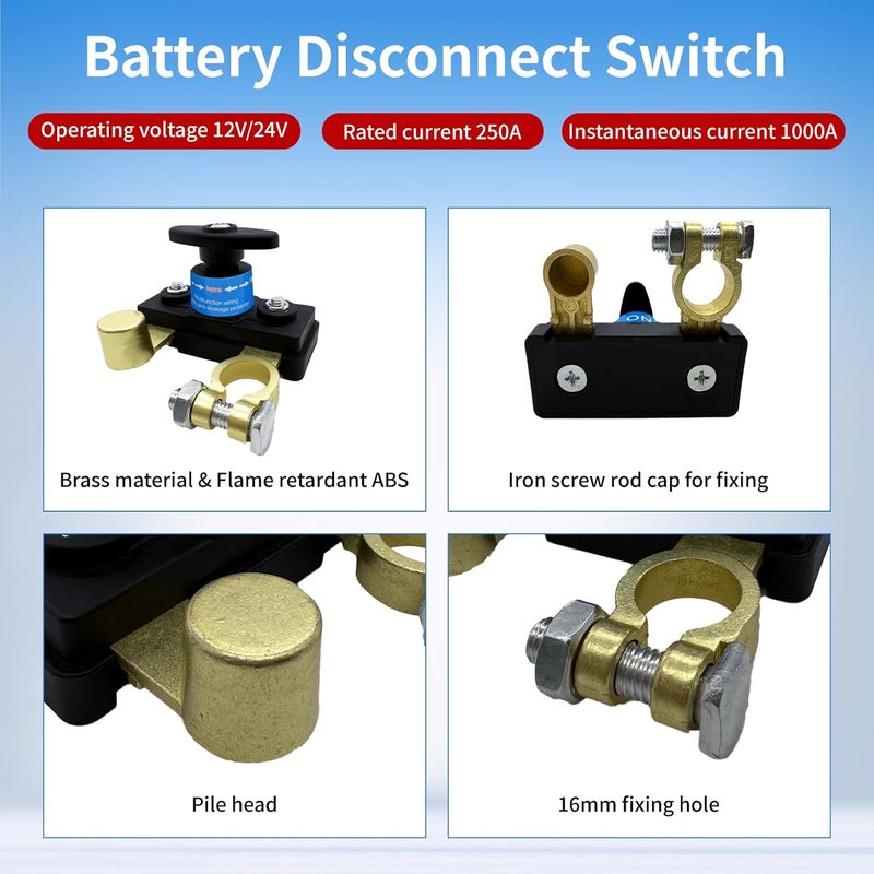 ZmingTek Car Battery Disconnect Switch 12v 24v Heavy Duty Battery Kill Switch Battery Isolator Power Cut Off Switches Battery Shut Off for Preventing Battery Drain of RV Truck Marine Boat (1pc L-Shaped) - Image 4